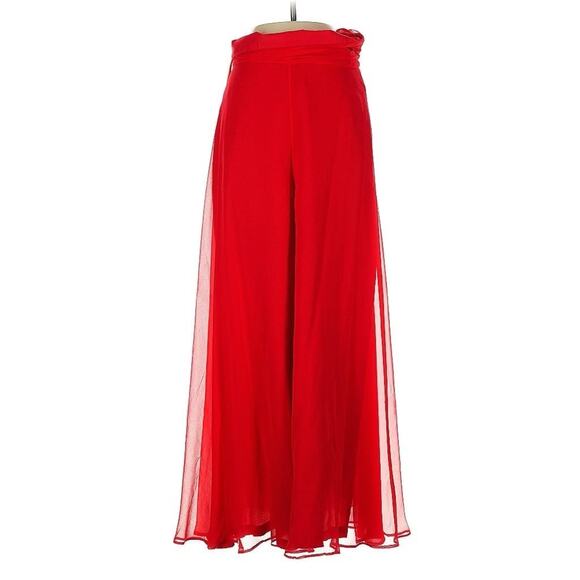 VTG Oleg Cassini Red High Waist Silk Flowy Pants Trousers Holiday 4 - Picture 1 of 5